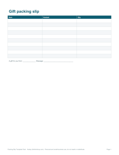 Preview of the first page of Gift slip (DOCX/PDF)
