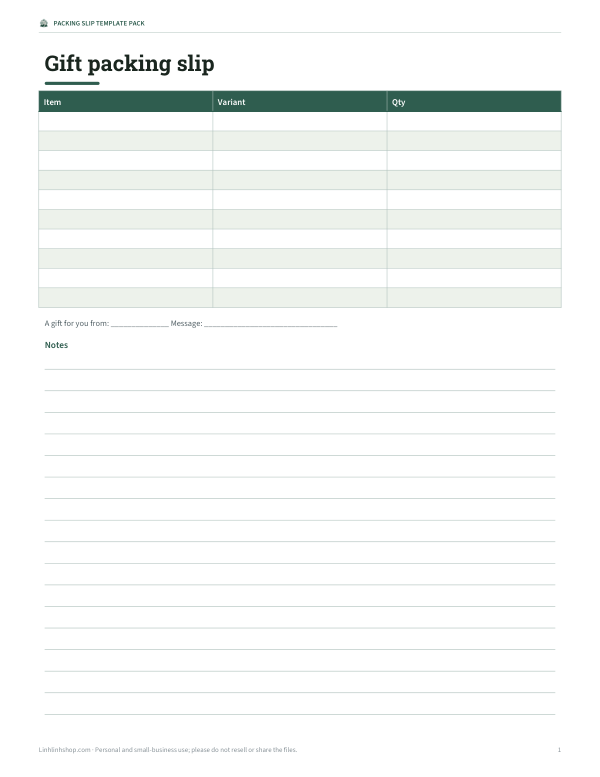 Preview of Printable Gift Packing Slip