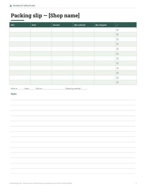 Preview of Printable Packing Slip Template