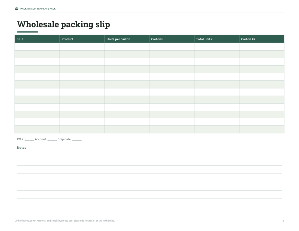 Preview of Wholesale Packing Slip Template